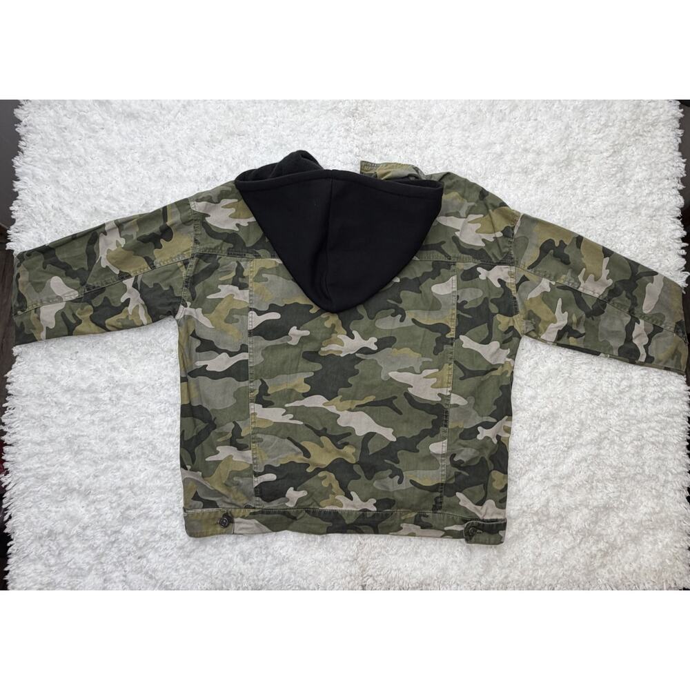 Forever 21 Field Jacket Womens M Green Camo Canvas Hooded Military Pockets Army